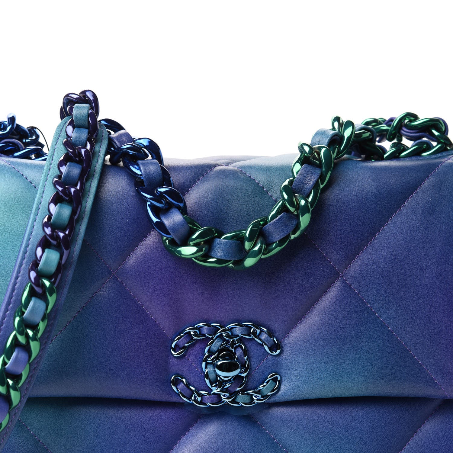 Chanel Tie Dye Calfskin Quilted Medium Chanel 19 Flap Blue Purple 10 of 11