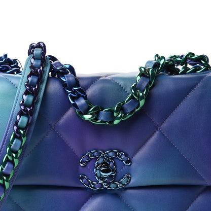 Chanel Tie Dye Calfskin Quilted Medium Chanel 19 Flap Blue Purple 10 of 11