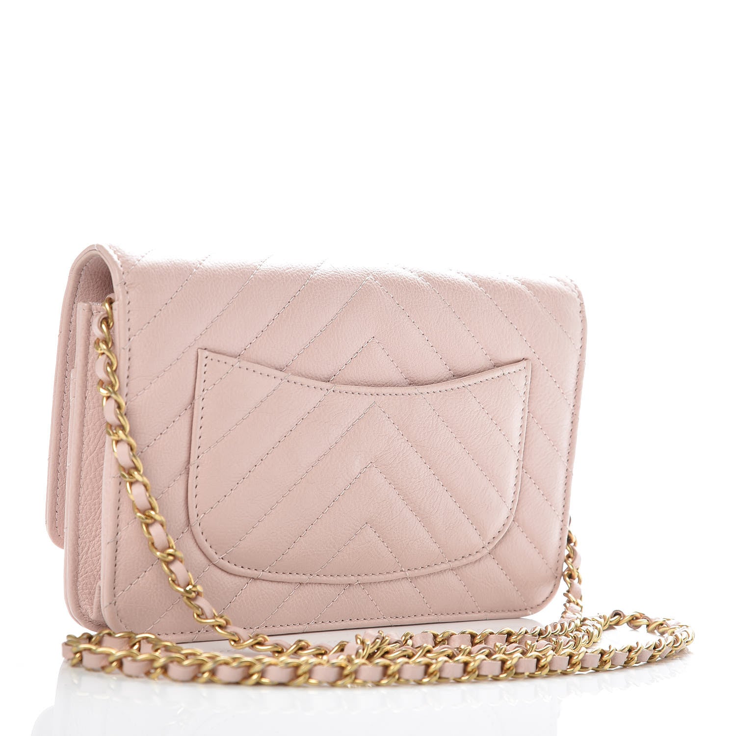 Chanel Calfskin Chevron Quilted Wallet On Chain WOC Pink 3 of 10