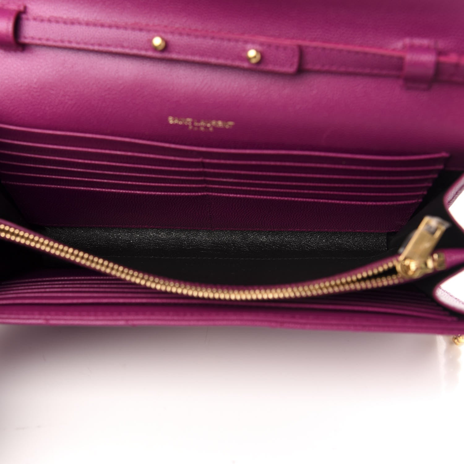 Saint Laurent Grain De Poudre Matelasse Chevron Monogram Chain Wallet Dark Grape 5 of 10