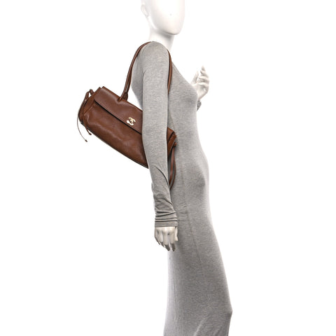 Grained Calfskin Stitched Urban Essentials Small Shopping Bag Camel