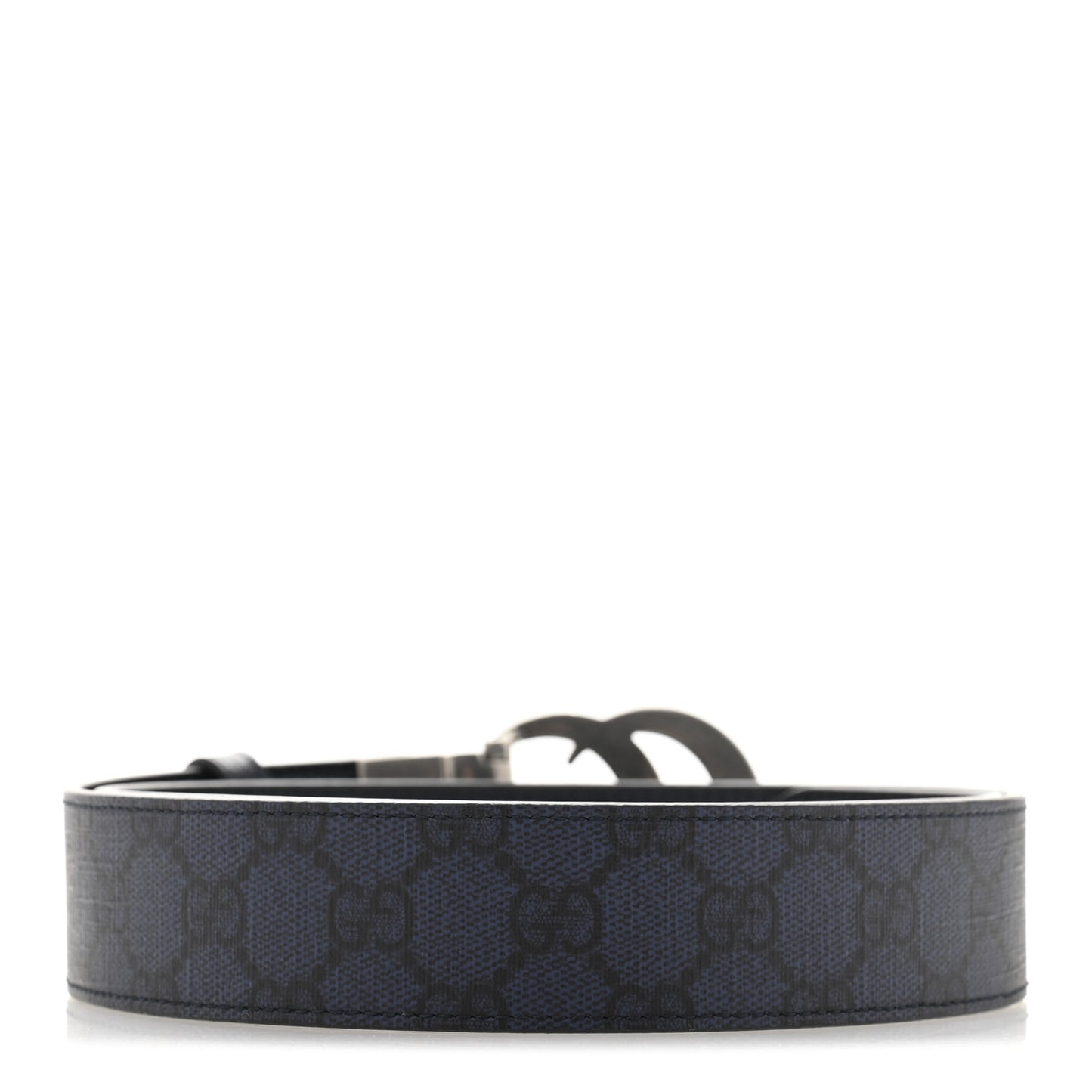 GG Supreme Monogram Plutone Calfskin Palladium Double G Reversible 37mm Belt 90 36 Black Blue