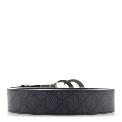 Gucci GG Supreme Monogram Plutone Calfskin Palladium Double G Reversible 37mm Belt 90 36 Black Blue 2 of 6