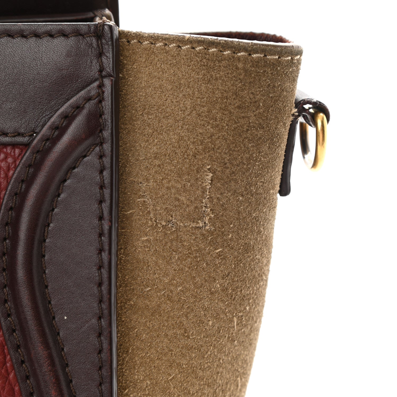 Celine Calfskin Suede Nano Tri-Color Luggage Burgundy 14 of 16