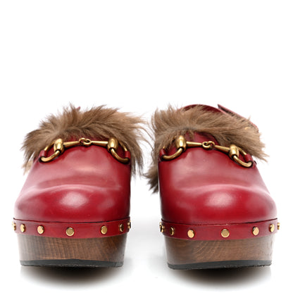 Gucci Calfskin Fur Horsebit Amstel Slingback Clogs 36 Rosso Naturale 3 of 7