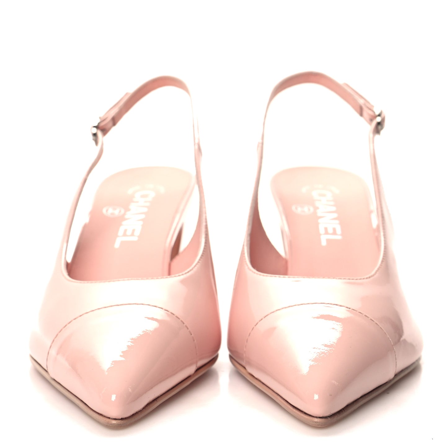 Patent Calfskin Cap Toe CC Slingback Pumps 36 Light Pink