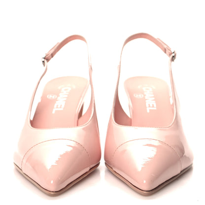 Chanel Patent Calfskin Cap Toe CC Slingback Pumps 36 Light Pink 2 of 9