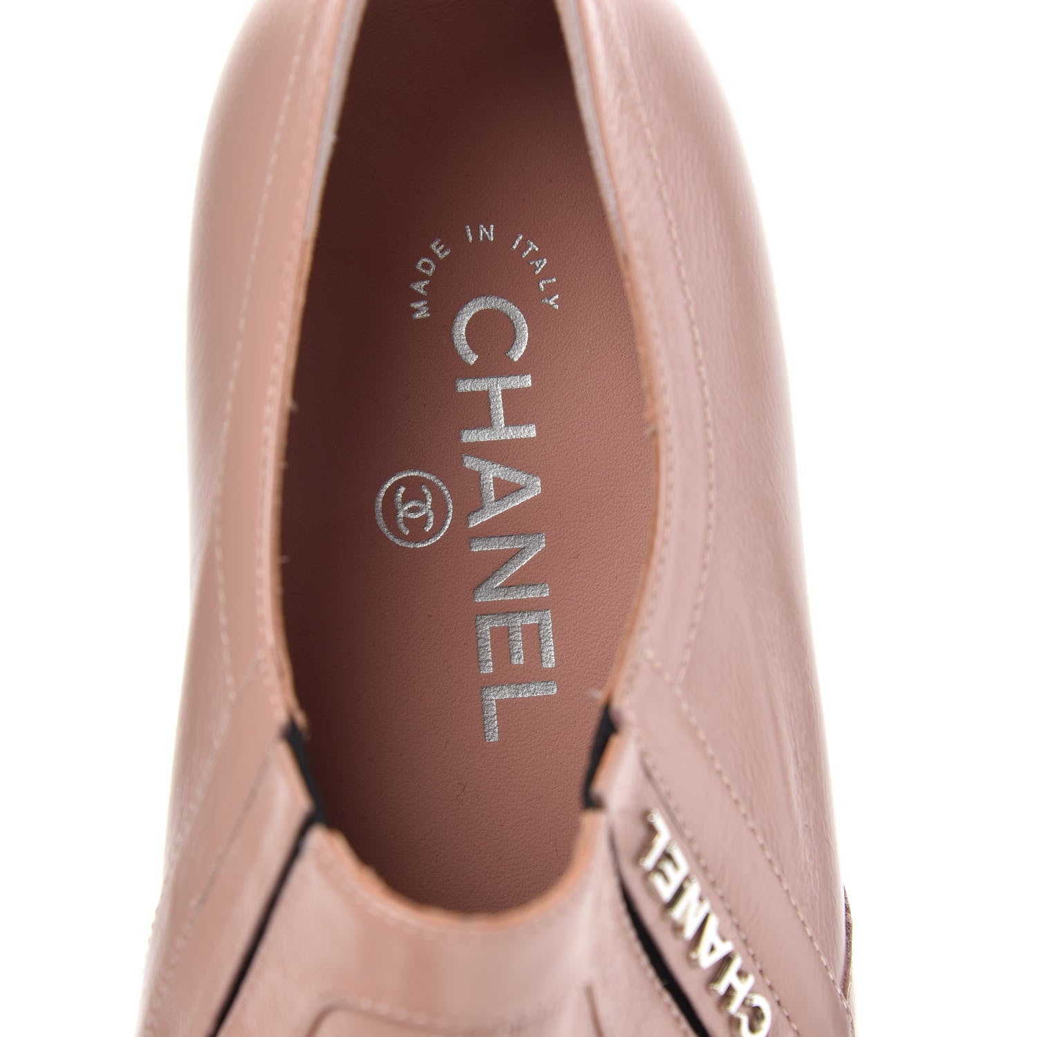 Chanel Glazed Calfskin Logo Slip On Loafers 38.5 Light Pink 6 of 9