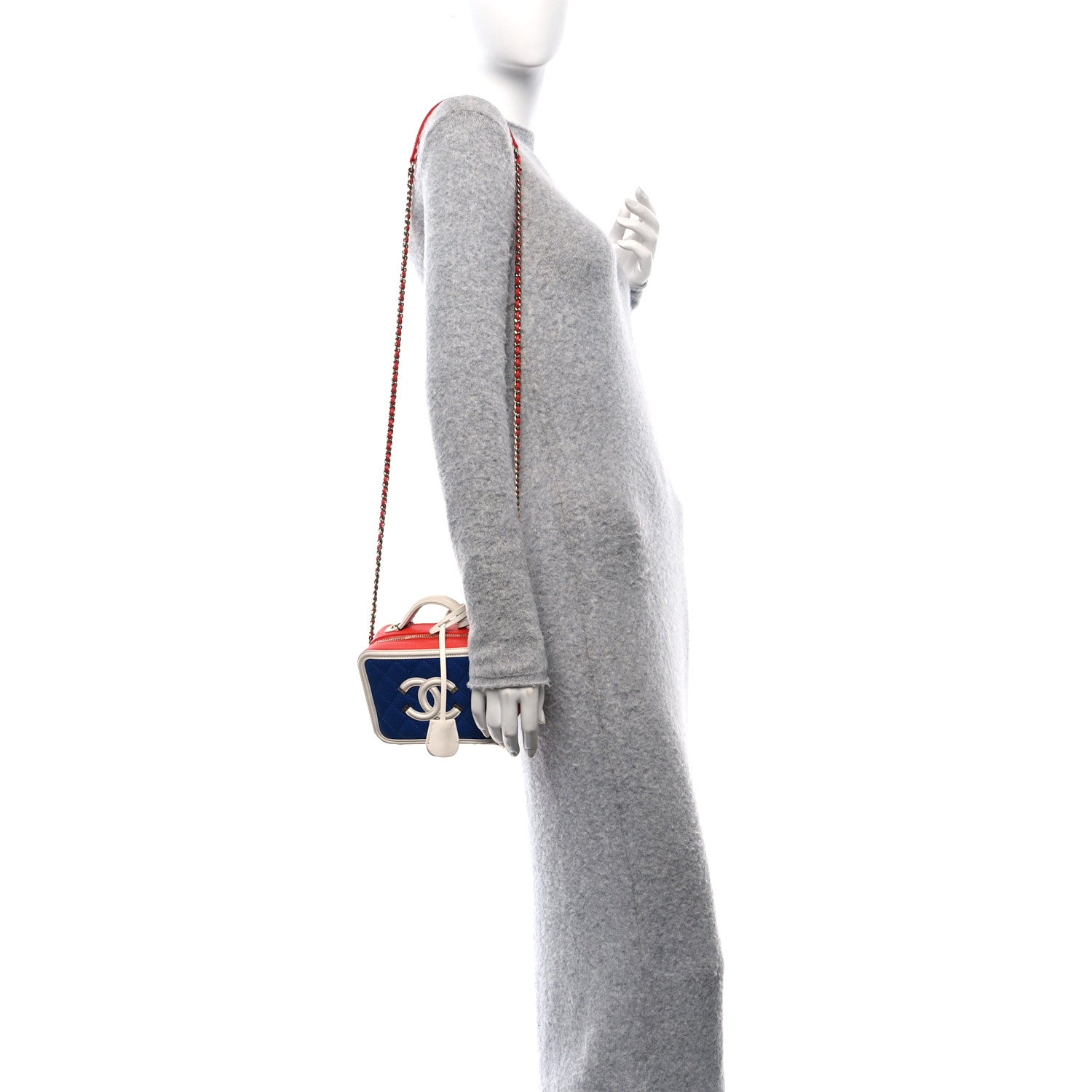 Chanel Caviar Quilted Small CC Filigree Vanity Case Blue White Red 2 of 11