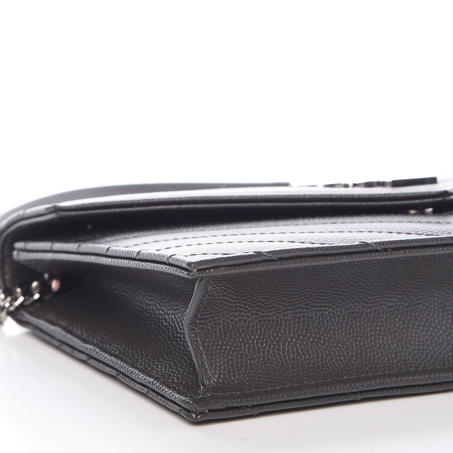 Saint Laurent Grain De Poudre Matelasse Chevron Monogram Envelope Chain Wallet Coal 9 of 11