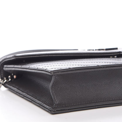 Saint Laurent Grain De Poudre Matelasse Chevron Monogram Envelope Chain Wallet Coal 9 of 11