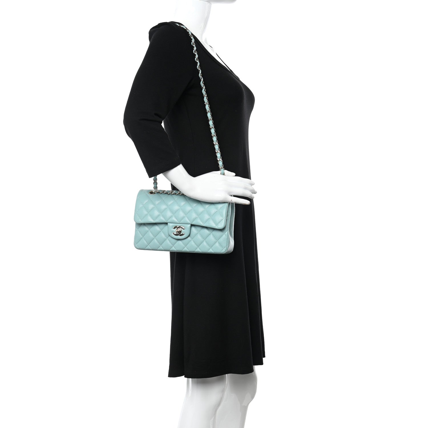 Chanel Caviar Quilted Small Double Flap Light Blue 2 of 10