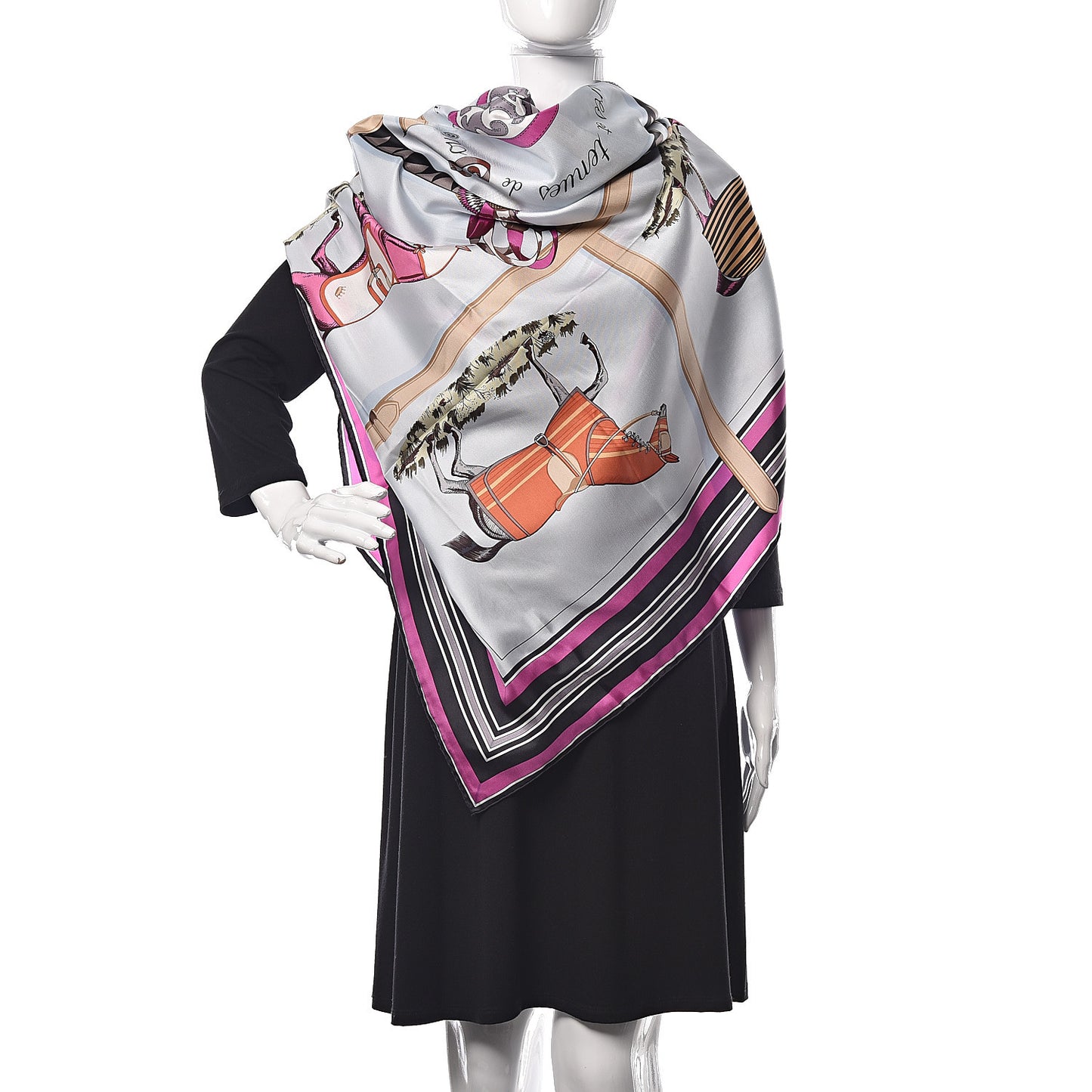 Silk Couvertures Et Tenues de Jour Scarf 140 Gris Perle Fuchsia Black