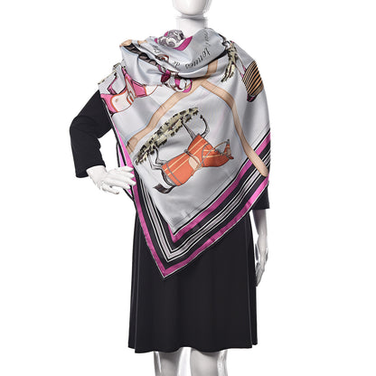 Hermes Silk Couvertures Et Tenues de Jour Scarf 140 Gris Perle Fuchsia Black 2 of 8