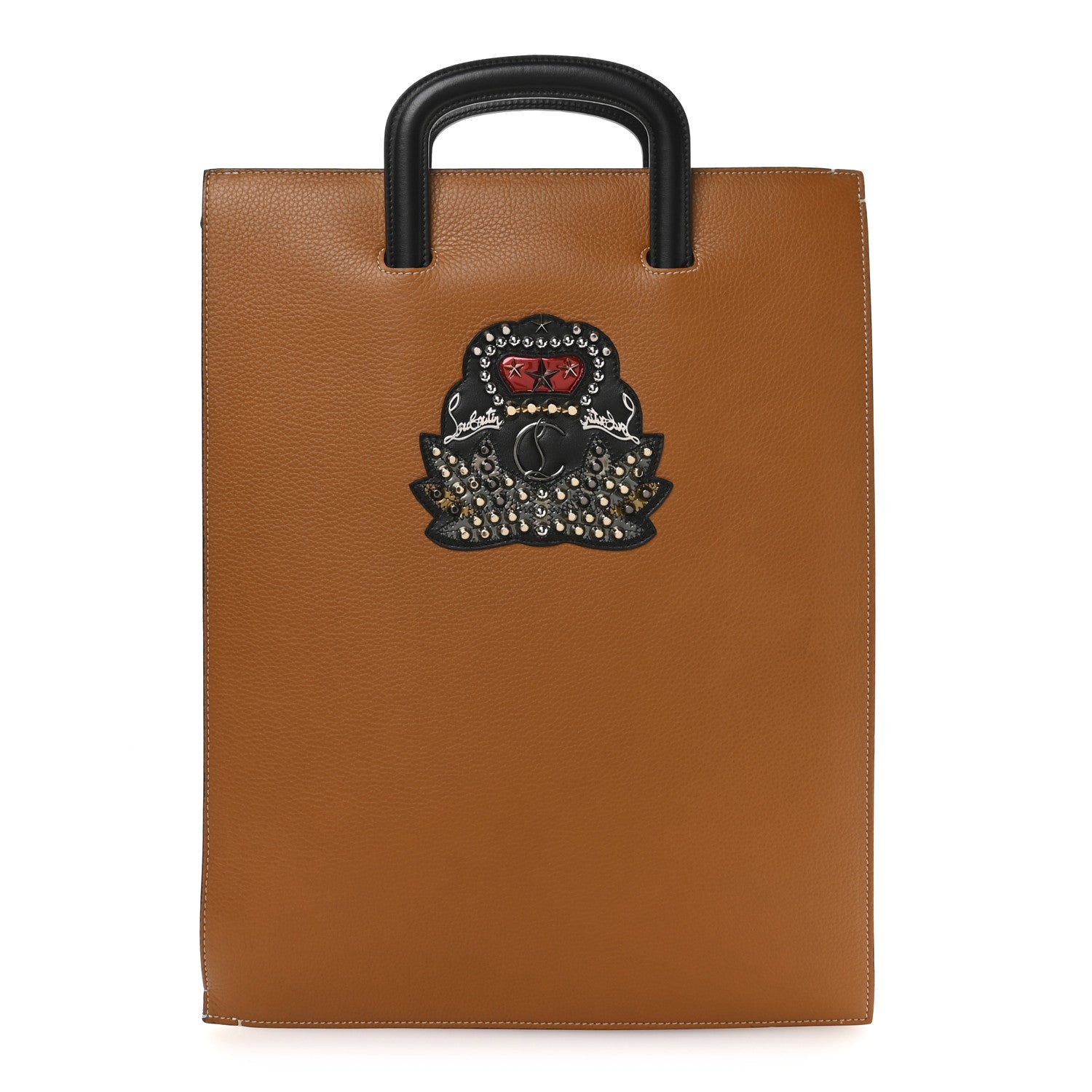 Christian Louboutin Calfskin Ecusson Large Trictrac Portfolio Bag Brown 1 of 10
