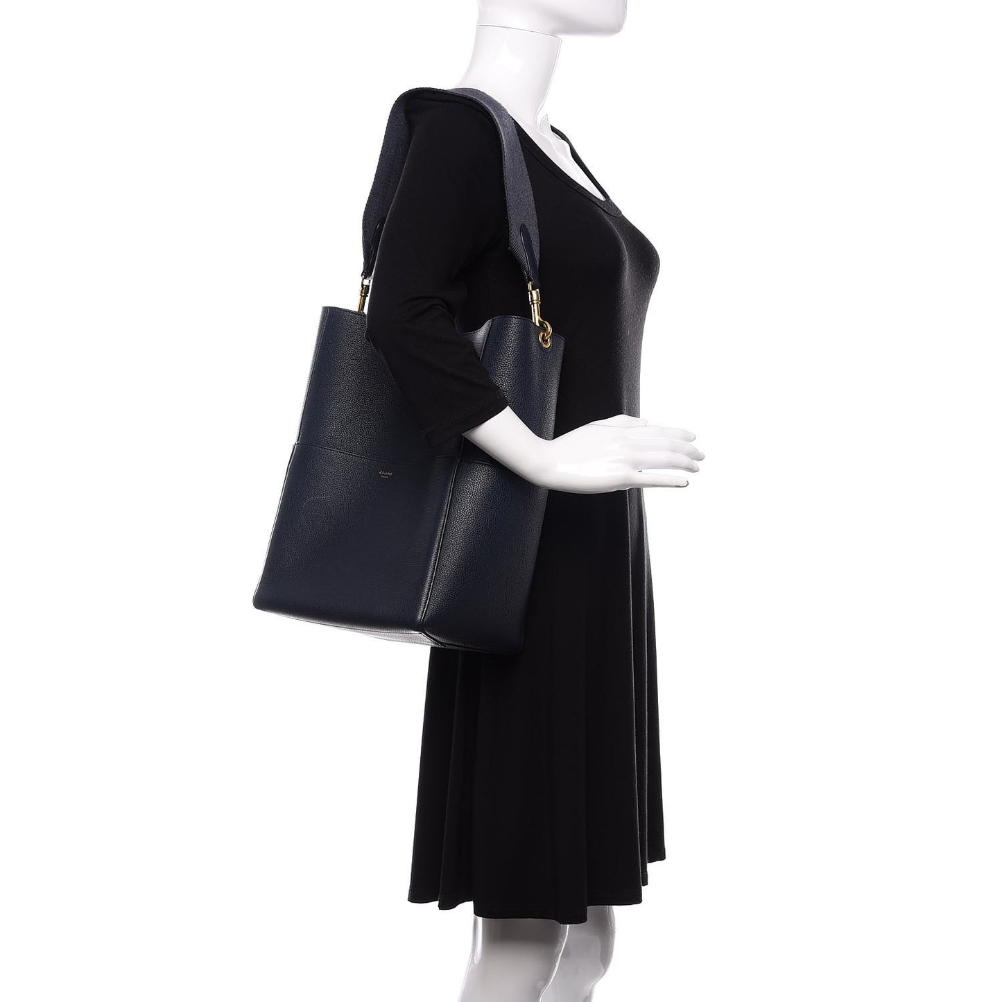 Soft Grained Calfskin Sangle Bucket Bag Navy Blue