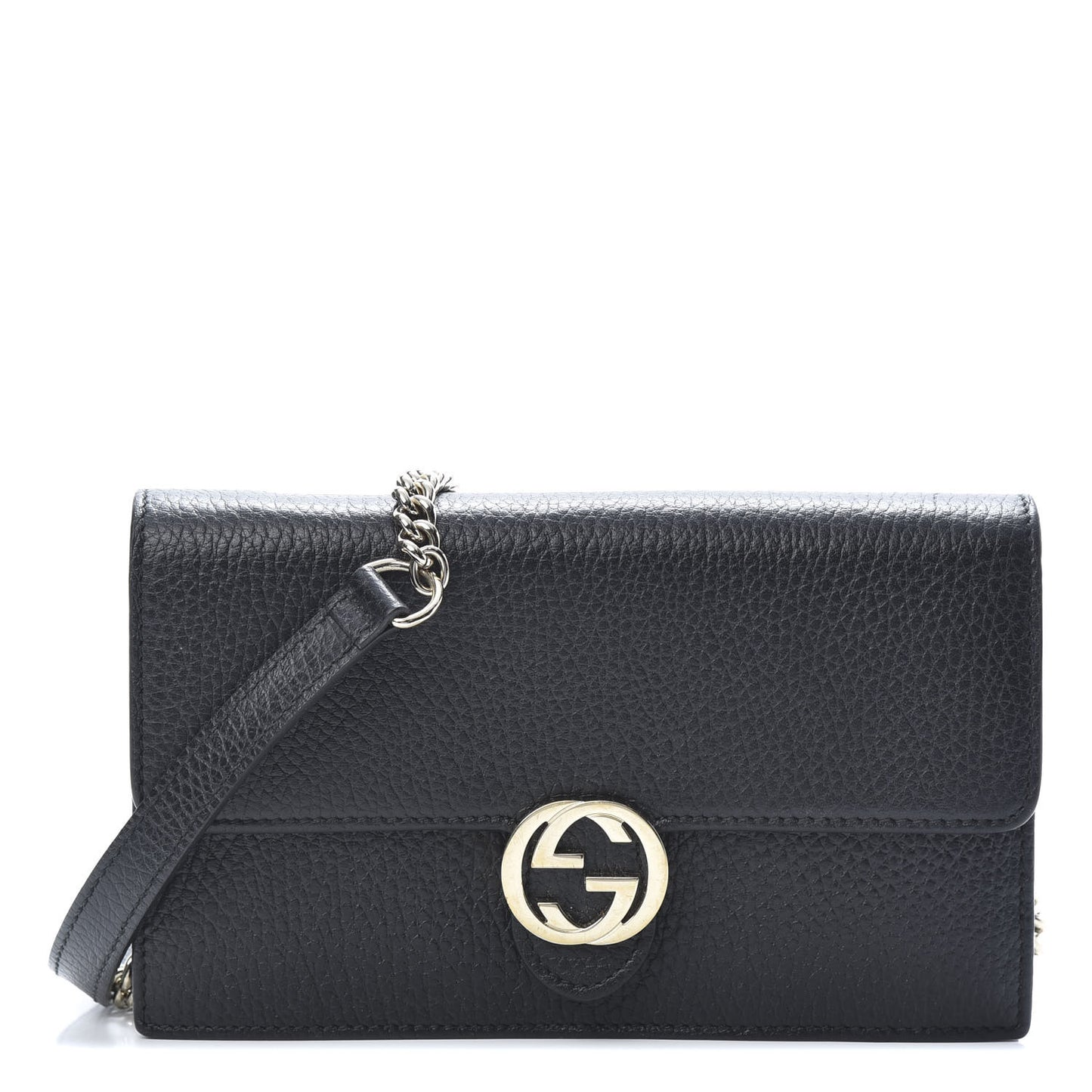 Dollar Calfskin Interlocking G Chain Wallet Black