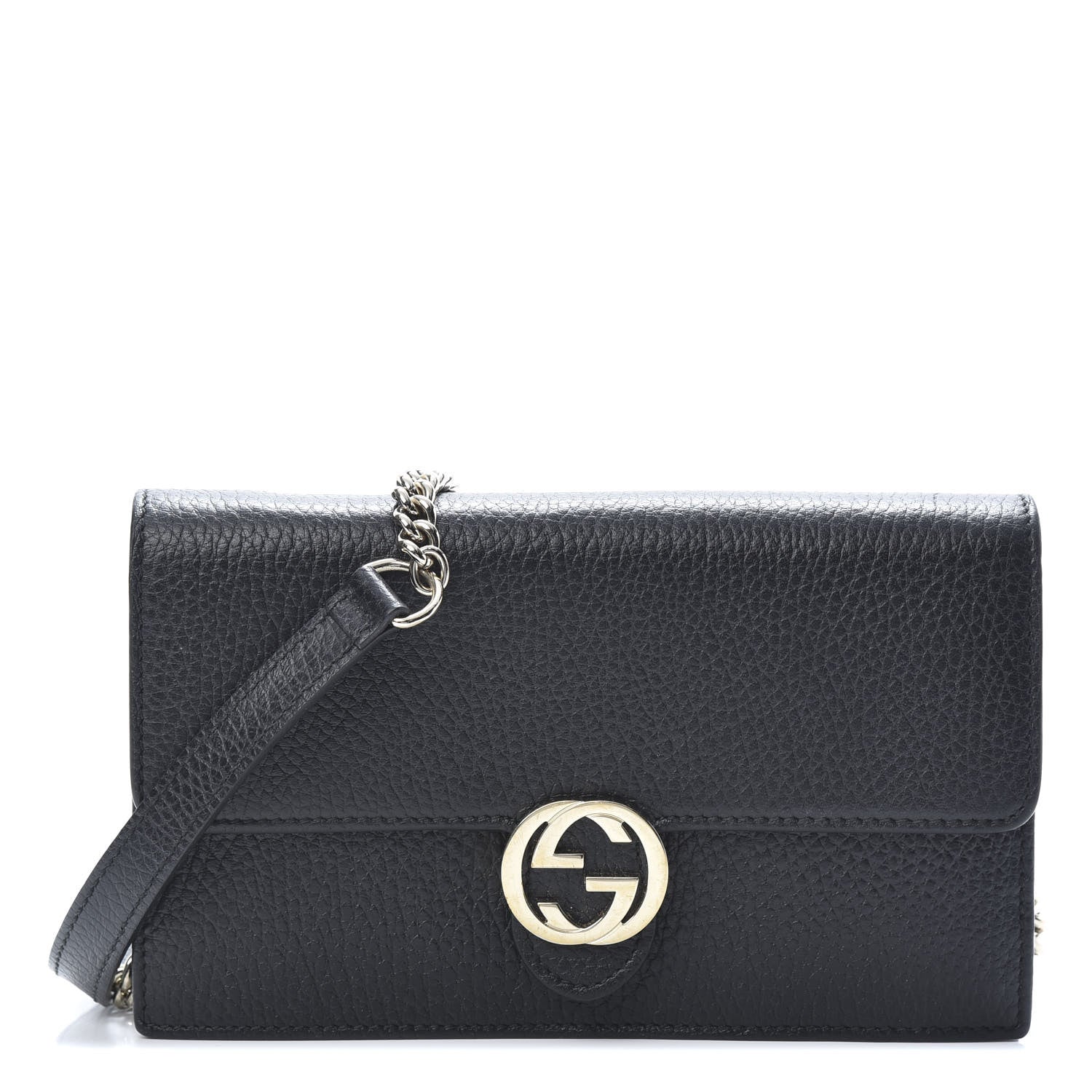 Gucci Dollar Calfskin Interlocking G Chain Wallet Black 1 of 12