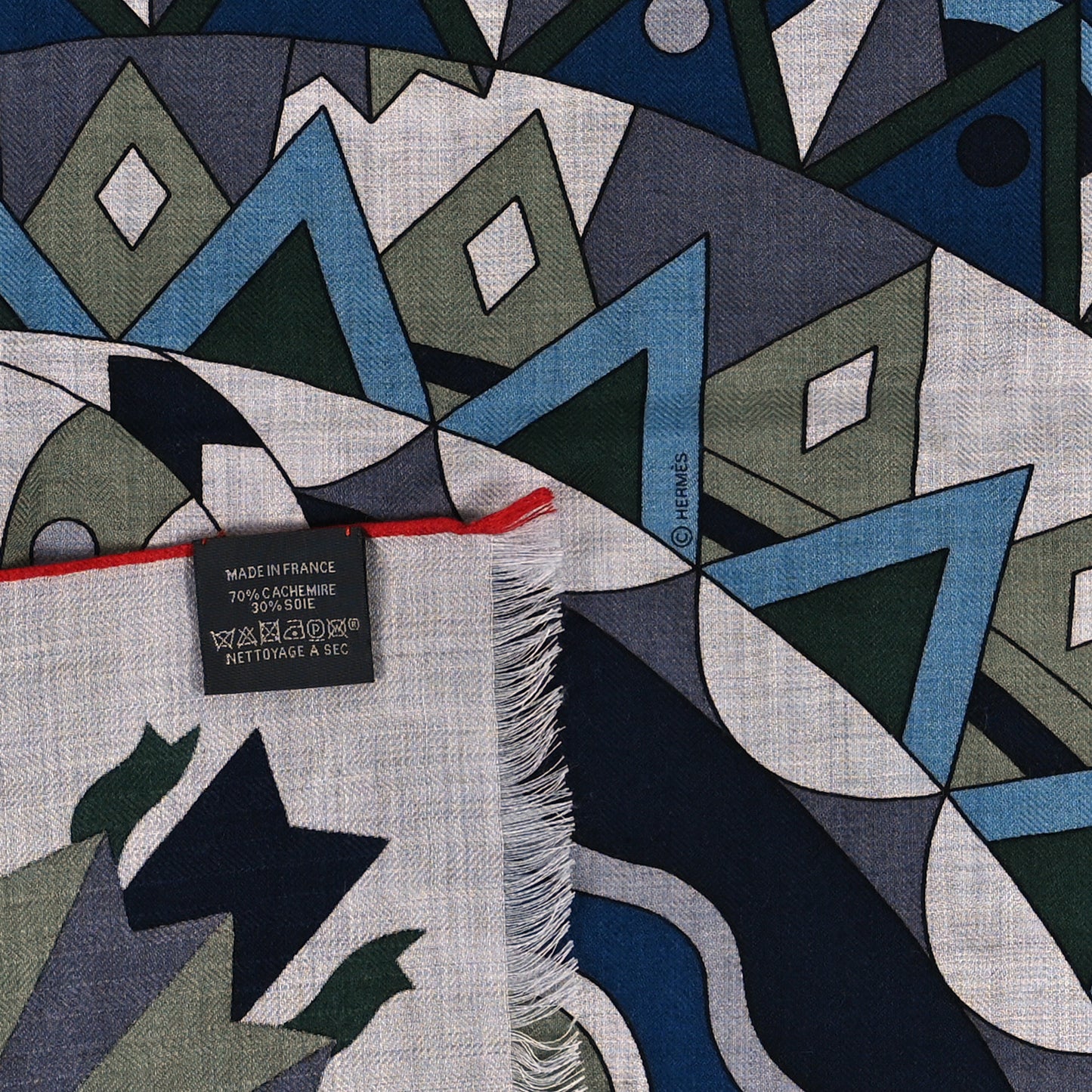 Cashmere Silk Cheval De Fete Rectangle Shawl Gris Chine Vert Bleu
