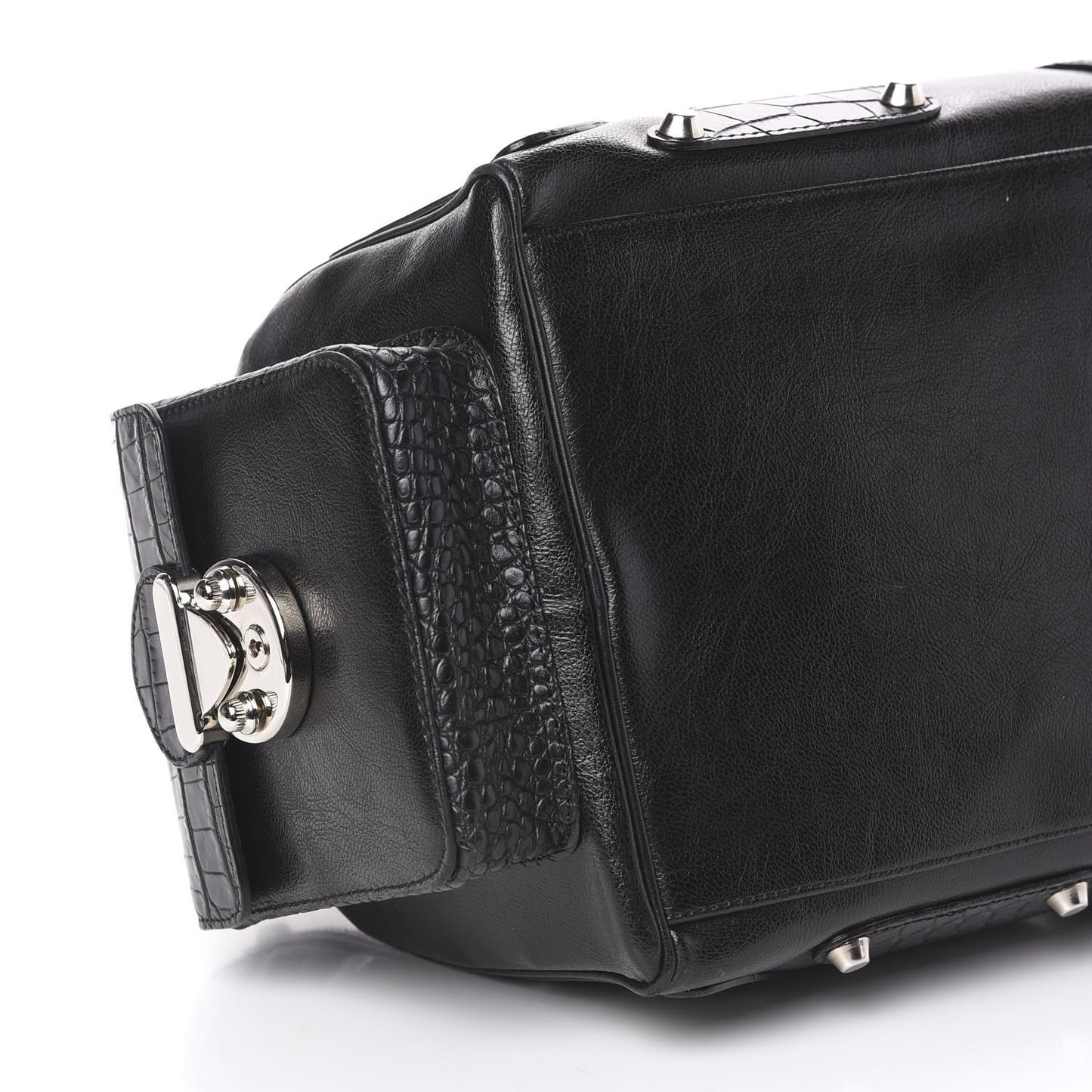 Crocodile Embossed Calfskin Studded DV Satchel Black