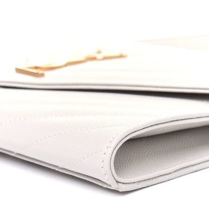 Saint Laurent Grain De Poudre Matelasse Chevron Monogram Envelope Clutch Blanc Vintage 10 of 12