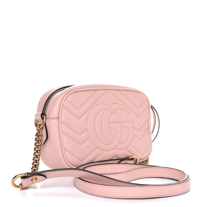 Gucci Calfskin Matelasse Mini GG Marmont Chain Shoulder Bag Perfect Pink 3 of 7
