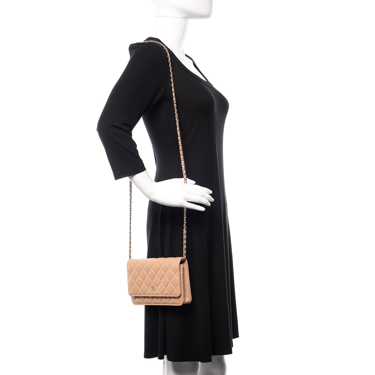Caviar Quilted Wallet On Chain WOC Beige