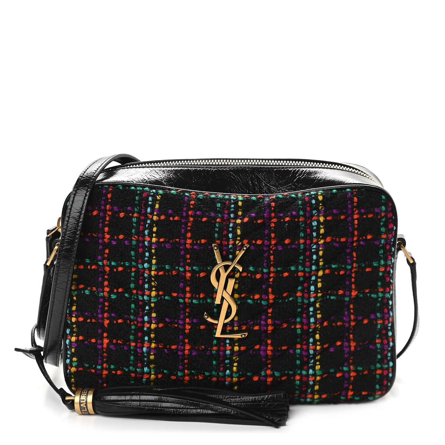Tweed Calfskin Monogram Lou Camera Bag Black