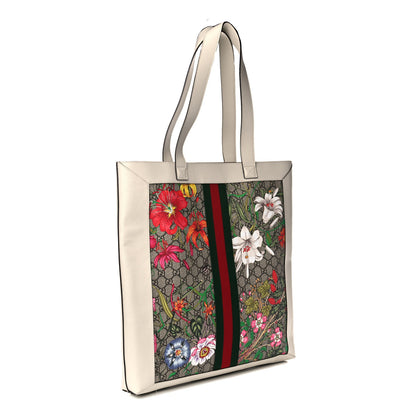 Gucci GG Supreme Monogram Flora Web Ophidia Vertical Shopping Tote White 4 of 12