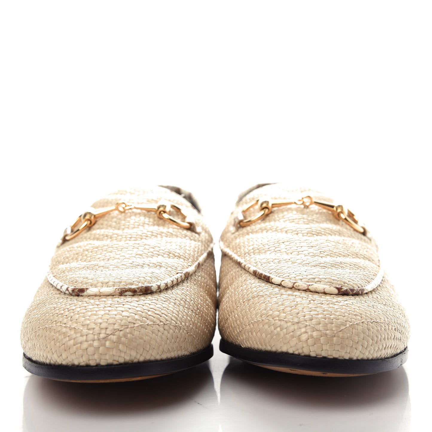 Raffia Elaphe Matelasse Horsebit Womens Jordaan Loafers 37.5 Natural Cream Brown