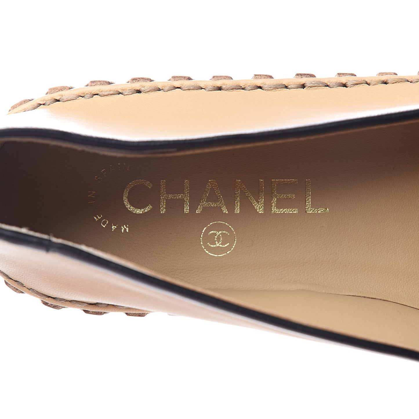 Lambskin Chain CC Mocassin Loafer Espadrilles 38 Beige Black