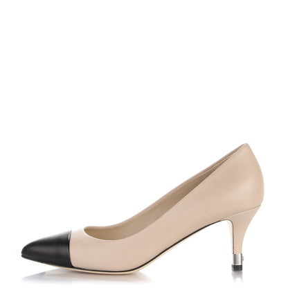Chanel Lambskin Cap Toe CC Pumps 37.5 Beige Black 1 of 7
