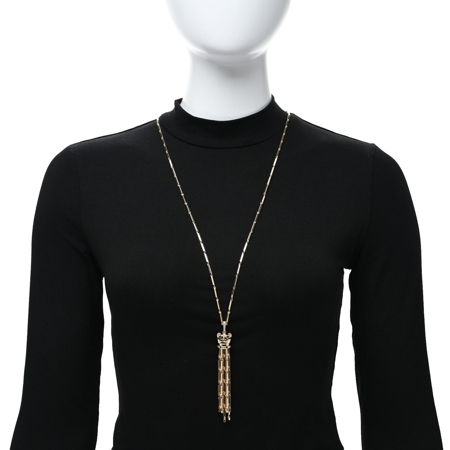 18K Yellow Gold Diamond Onyx Emerald Black Lacquer Panthere De Cartier Necklace