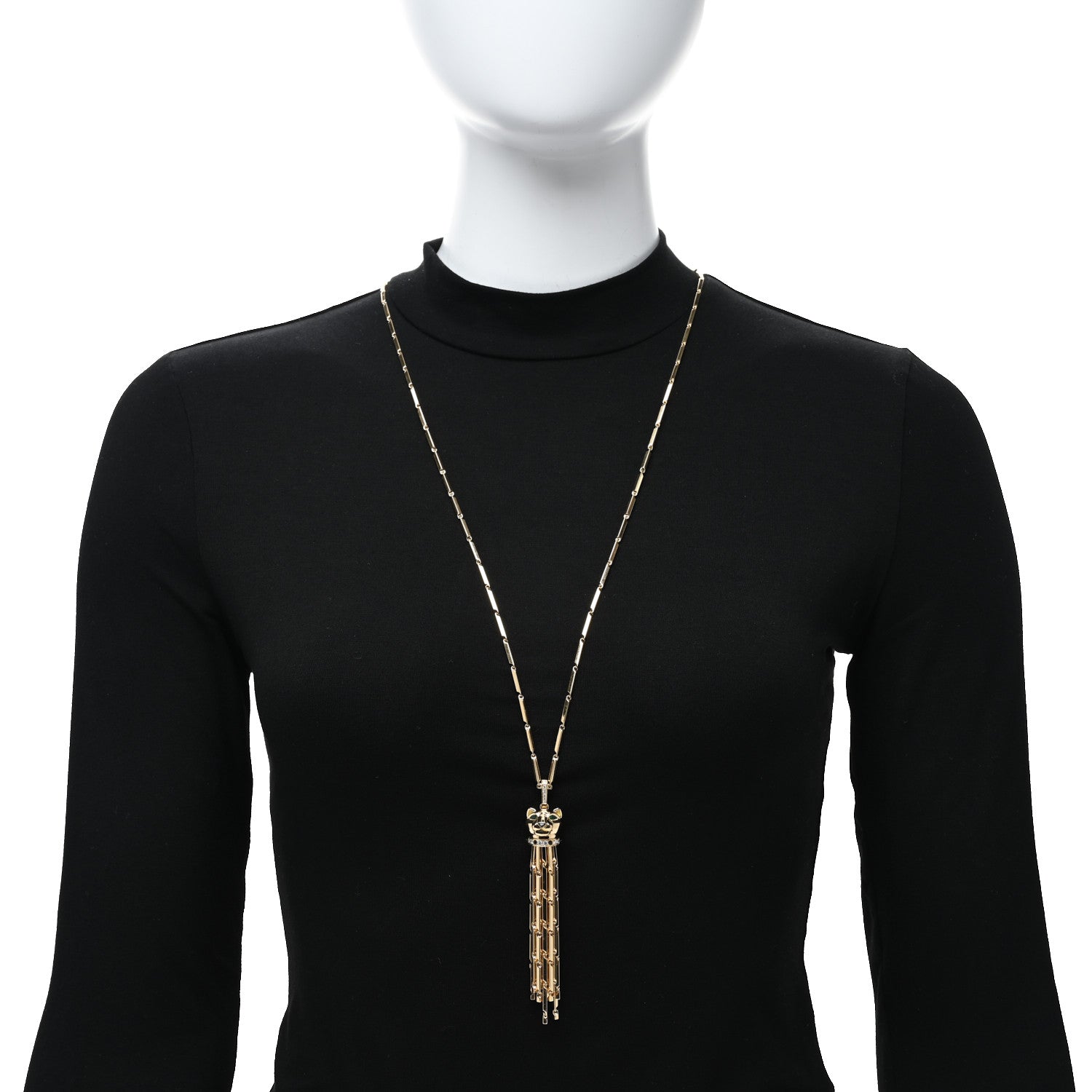 Cartier 18K Yellow Gold Diamond Onyx Emerald Black Lacquer Panthere De Cartier Necklace 2 of 4