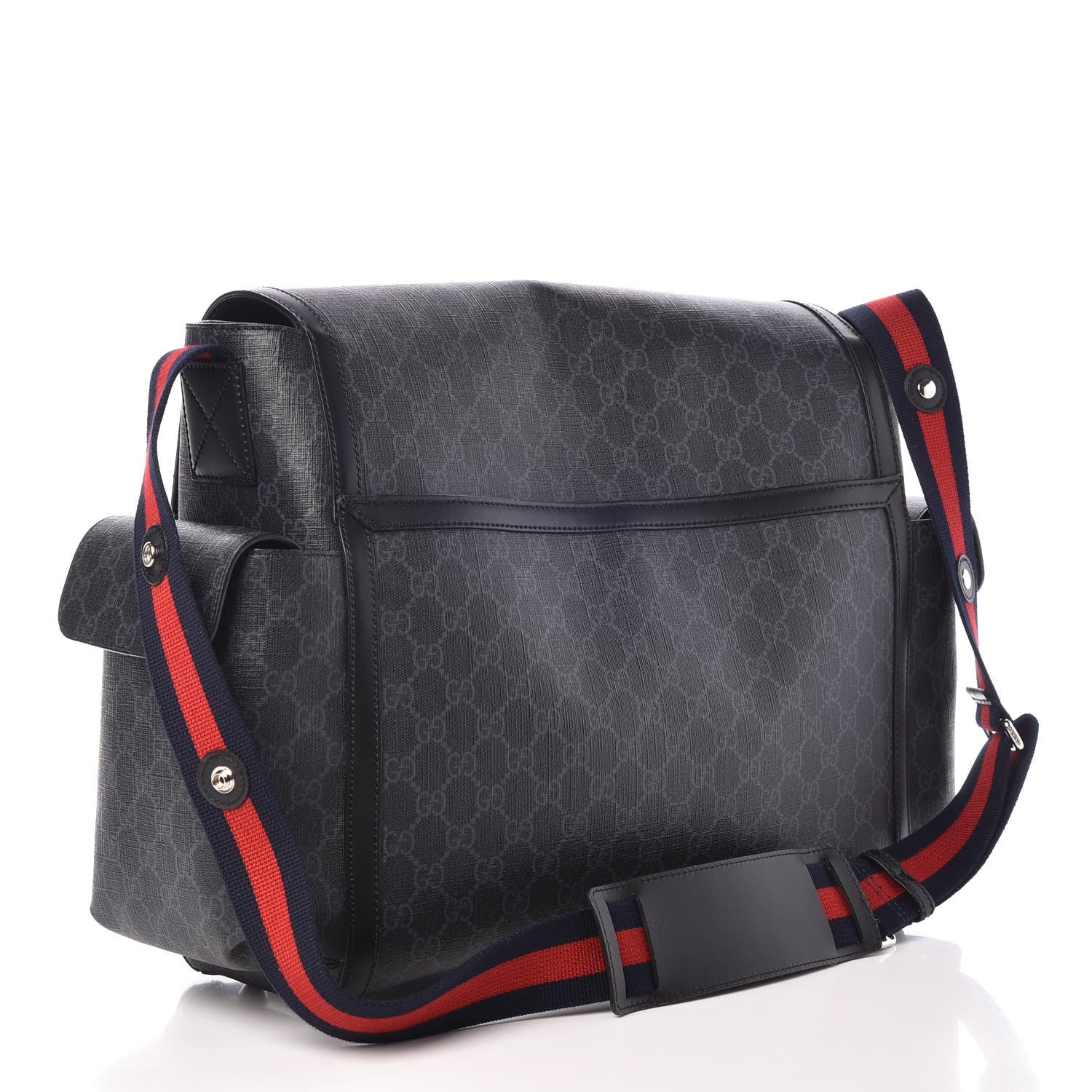 Gucci GG Supreme Monogram Web Messenger Diaper Bag Black Grey 2 of 10