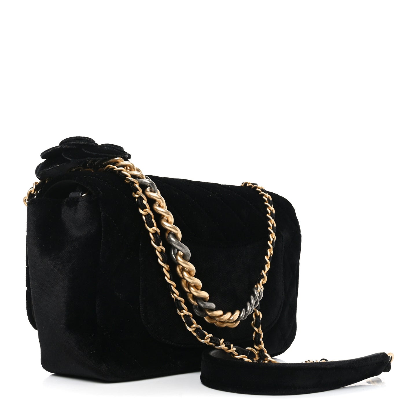 Velvet Quilted Small Camellia Flap Black