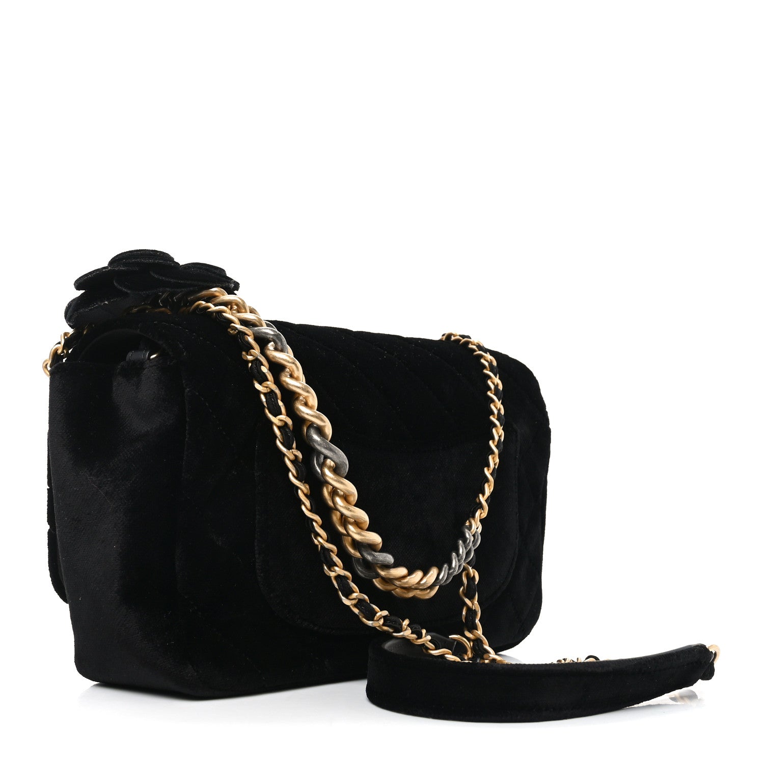 Chanel Velvet Quilted Small Camellia Flap Black 4 of 10
