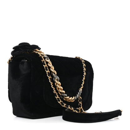 Chanel Velvet Quilted Small Camellia Flap Black 4 of 10