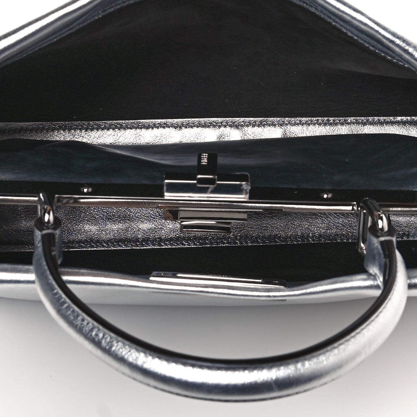 Vitello Catalan Mirror Medium Peekaboo Iconic Satchel Argento