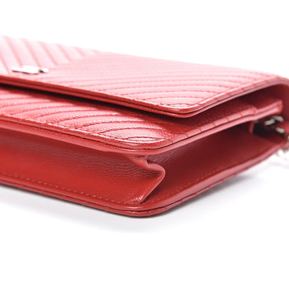 Chanel Caviar Chevron Quilted Wallet On Chain WOC Red 10 of 12