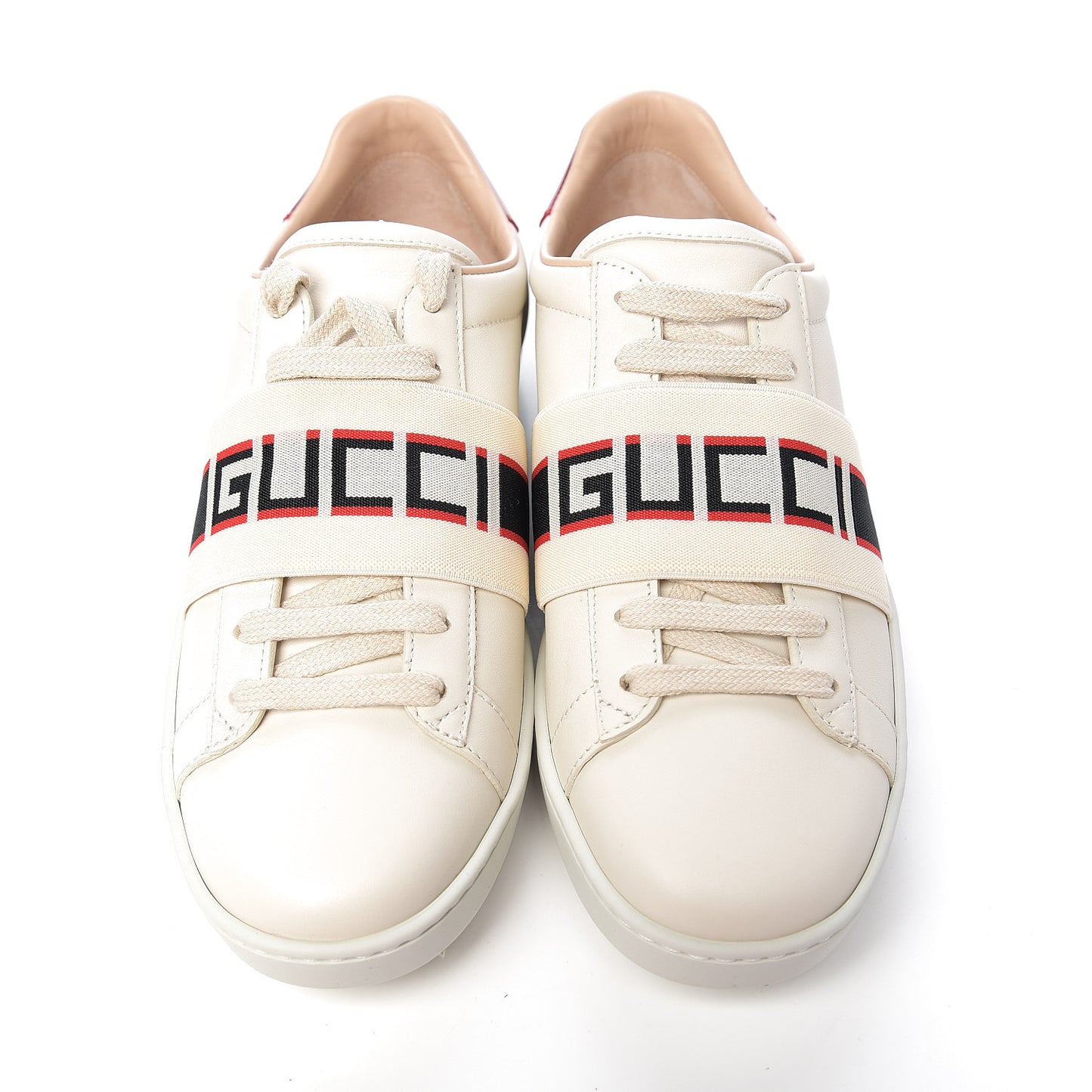 Calfskin Stripe Womens New Ace Sneakers 36.5 New Mystic White Ecru Red Flame