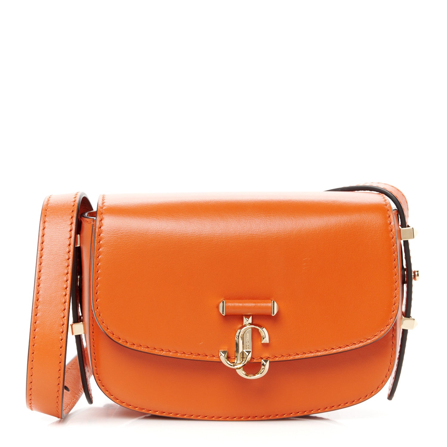 Jimmy Choo Shiny Calfskin Varenne Satchel Amber Orange 1602227