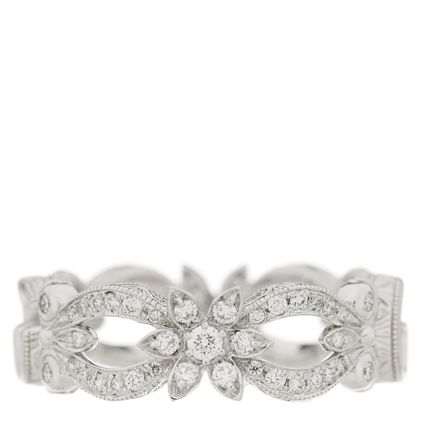 18K White Gold Diamond Flora Pave Ring 53 6.25