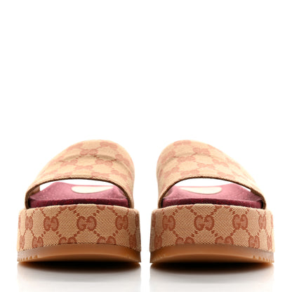 Gucci Canvas GG Monogram Angelina Platform Slide Sandals 36.5 Beige Ruggine 2 of 10