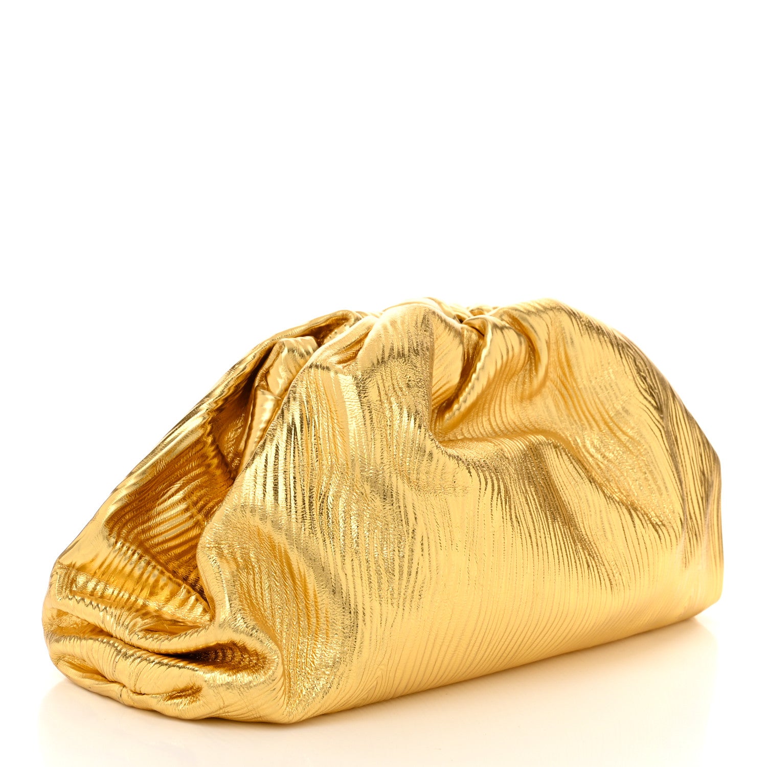 Bottega Veneta Metallic Bark Calfskin Embossed The Pouch Oversized Clutch Oro 3 of 10