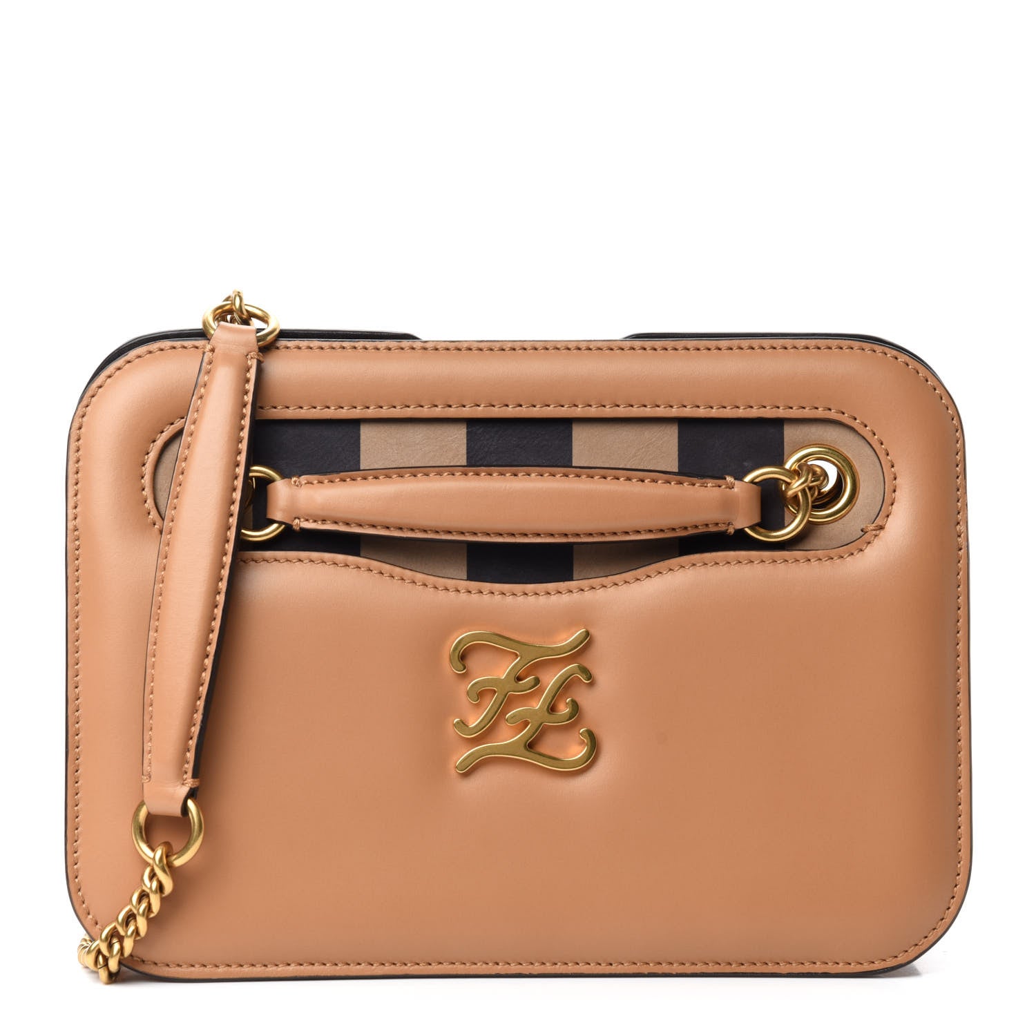 Fendi Vitello King Nubuck Pequin Karligraphy Pocket Shoulder Bag Biscuit Tobacco Moro 1 of 9