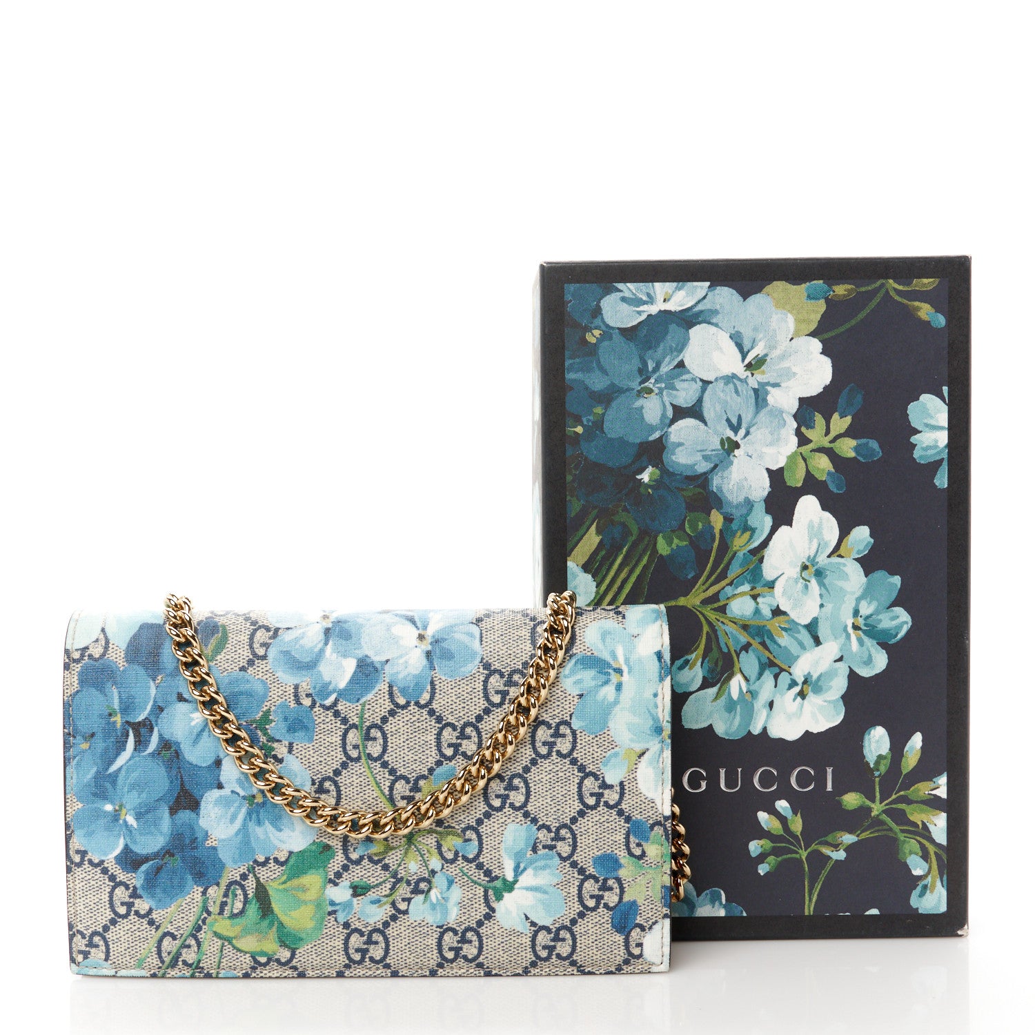 Gucci GG Supreme Monogram Blooms Chain Wallet Blue 11 of 11