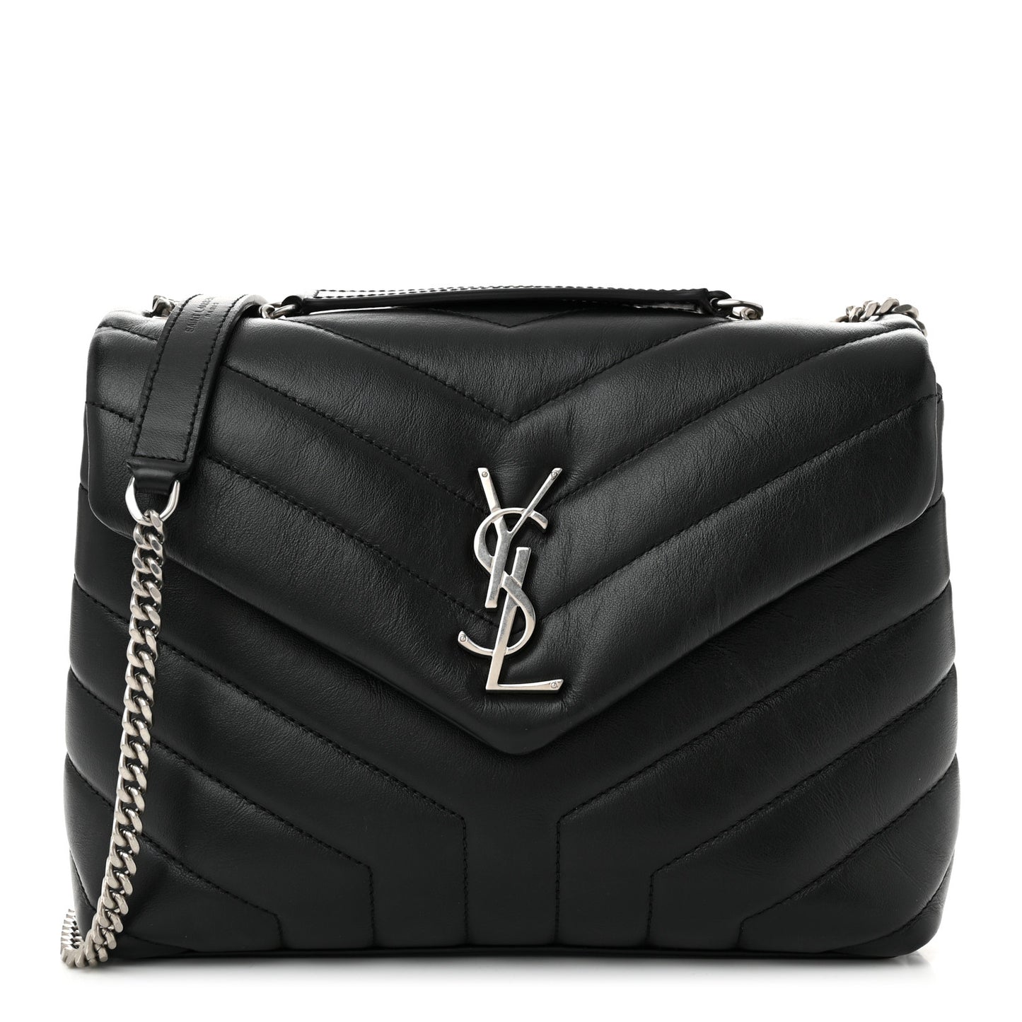 Calfskin Y Quilted Monogram Small Loulou Chain Satchel Black