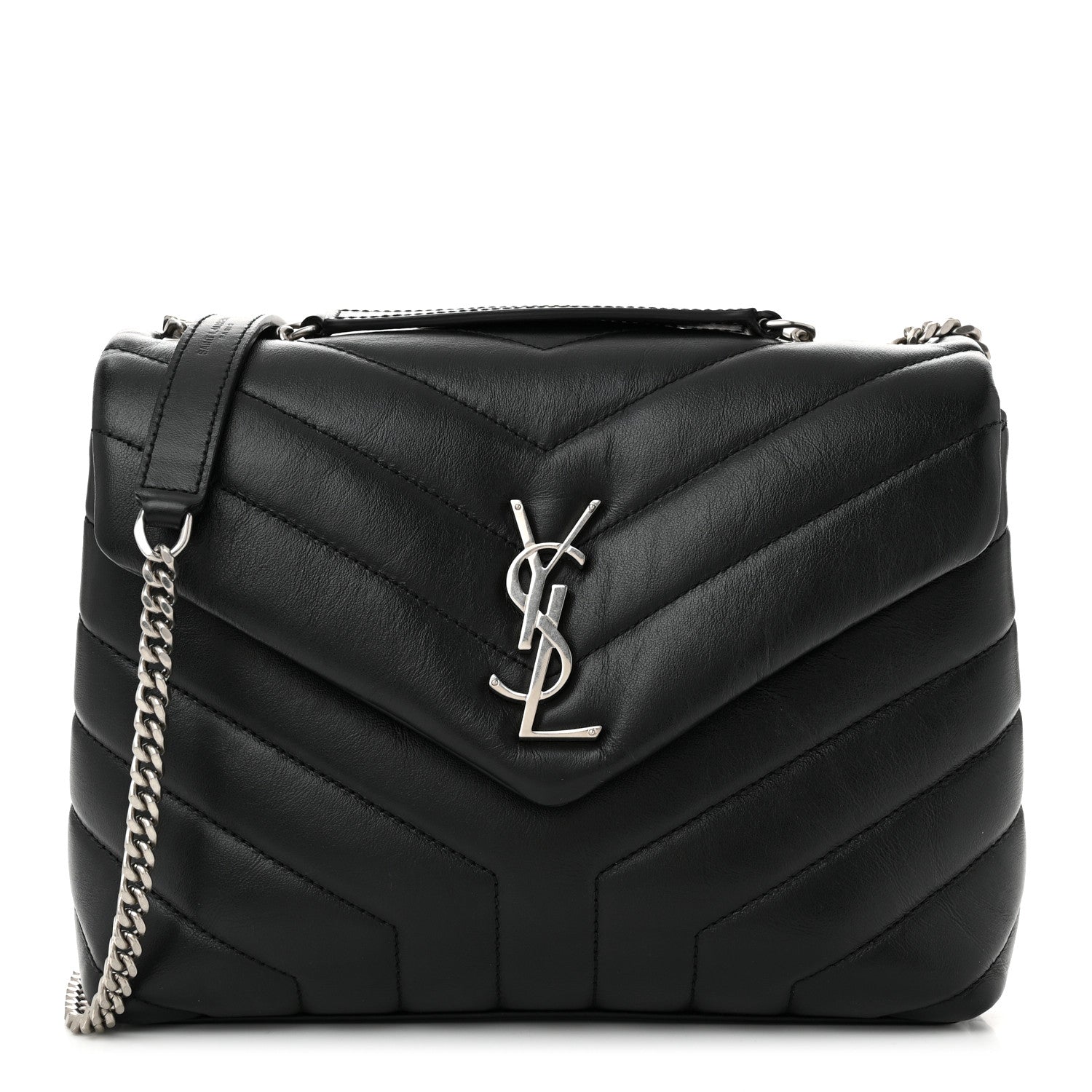 Saint Laurent Calfskin Y Quilted Monogram Small Loulou Chain Satchel Black 1 of 10
