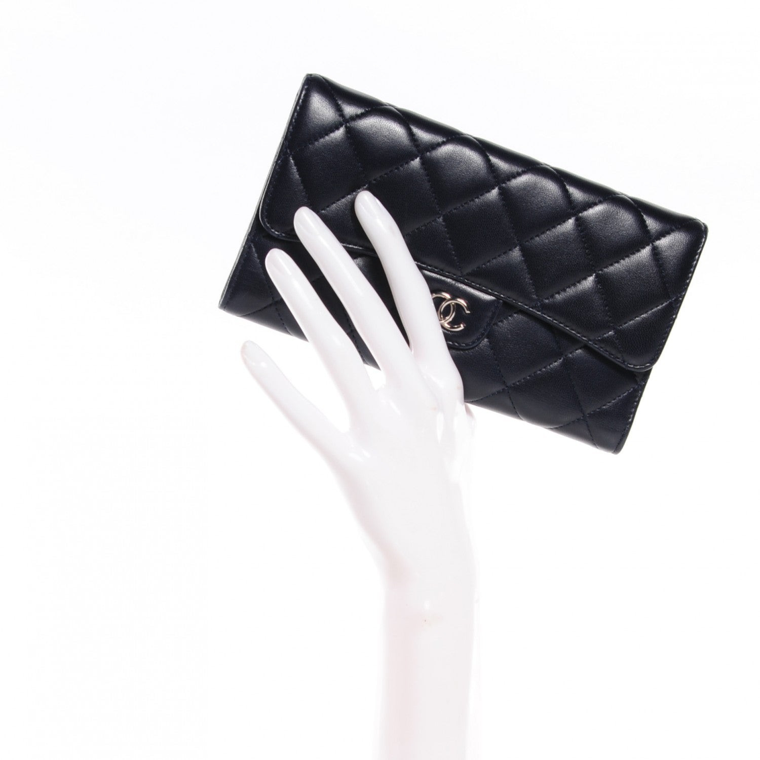 Chanel Lambskin Quilted Large Flap Wallet Navy 2 of 9